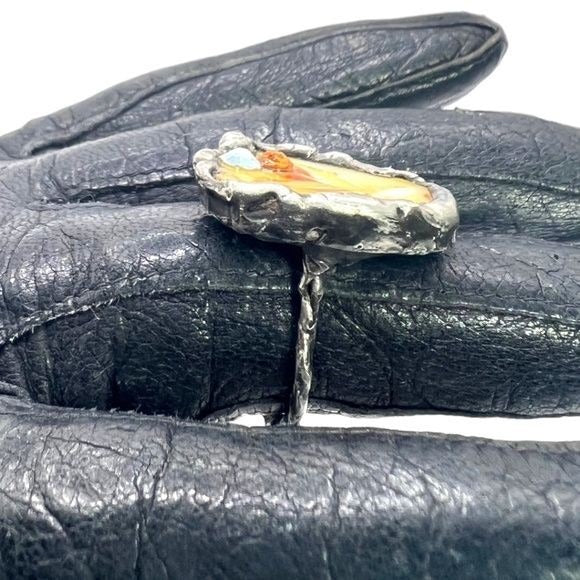 Yellow Rose Broken China Ring Artisan Crafted & Swarovski Crystals Size 7