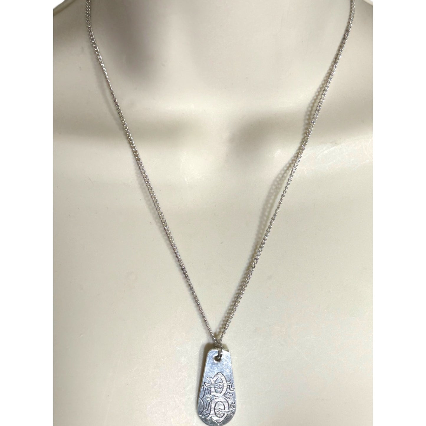 Vintage Silver Spoon Monogrammed Letter B Pendant Necklace