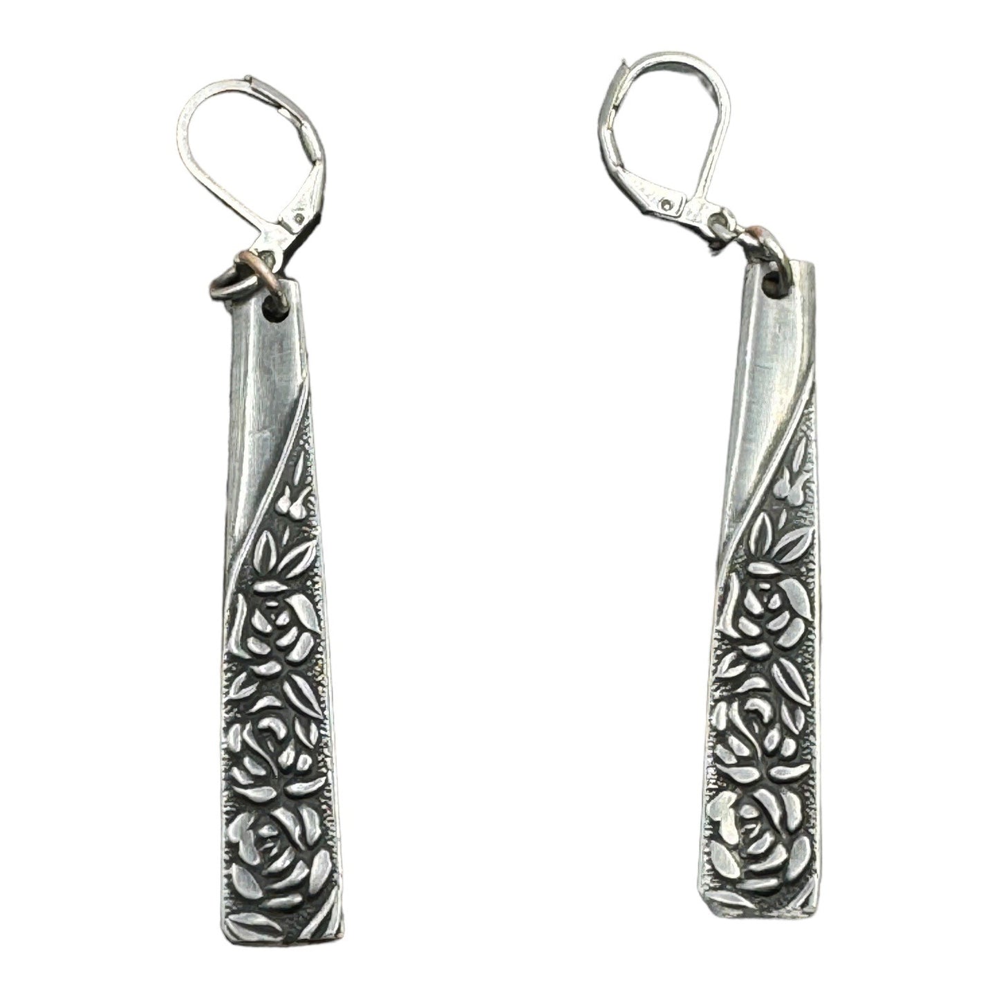 Stainless Steel Spoon Dangle Earrings Antique Roses