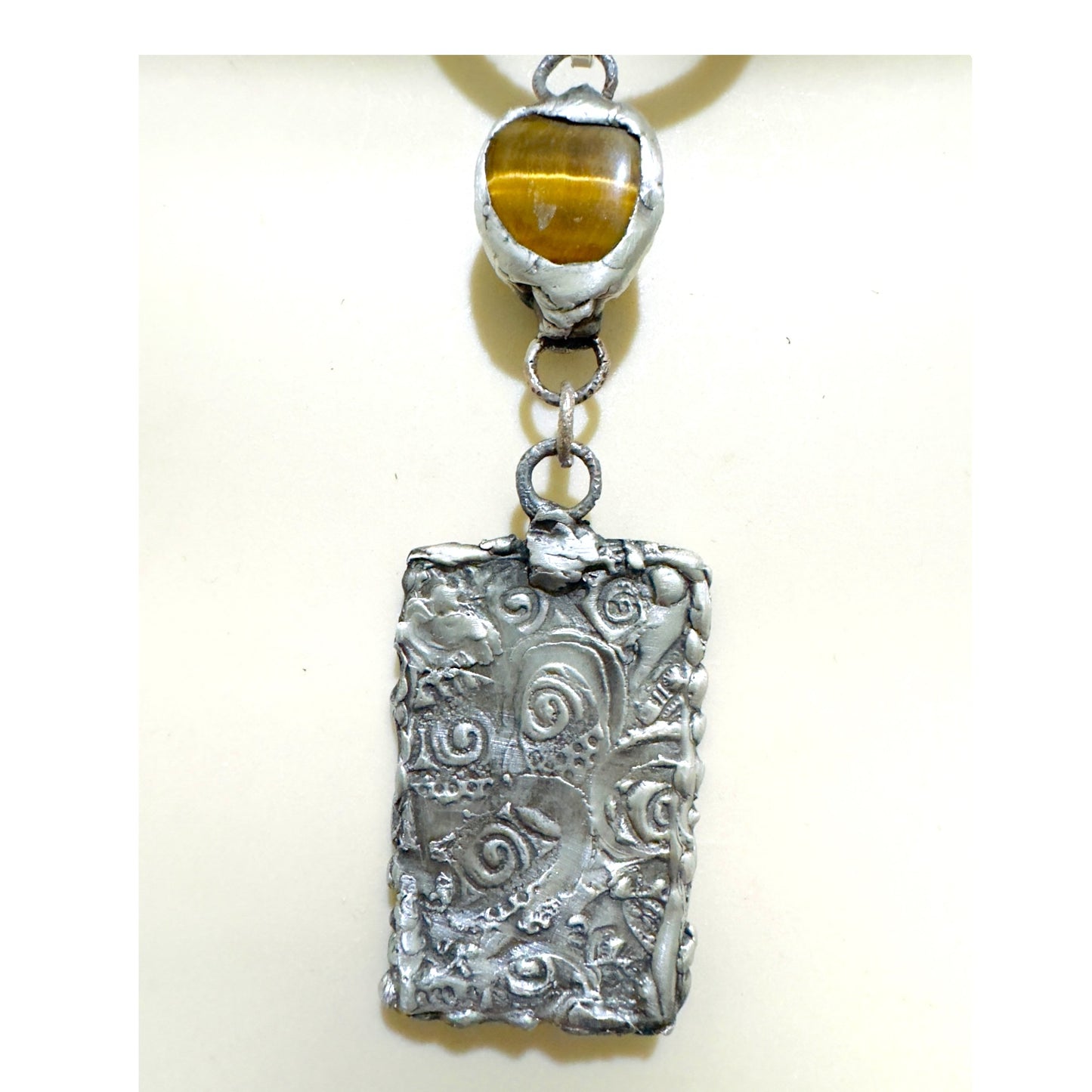 Tarot Card Mixed Media & Artisan Metalwork Tiger Eye Pendant Leather Necklace