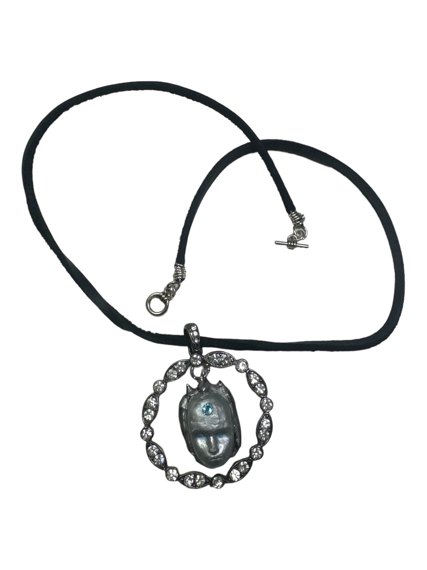 Clay & Metal Bones Evil Eye Amulet Pendant Artisan Mixed Media Necklace