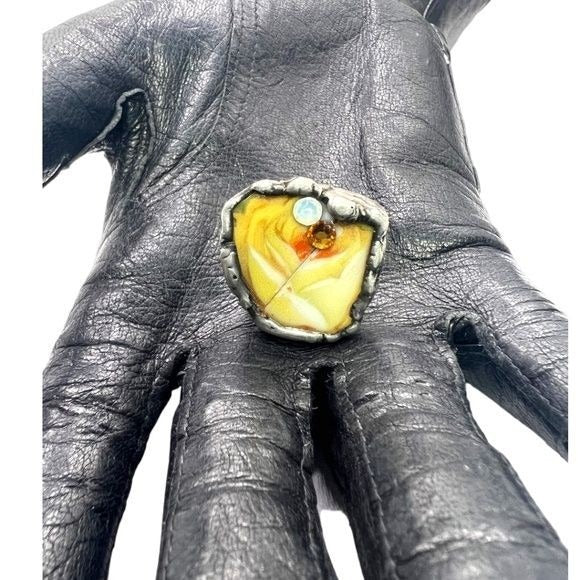 Yellow Rose Broken China Ring Artisan Crafted & Swarovski Crystals Size 7