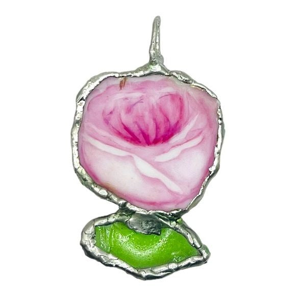 Broken China & Sea Glass Rose Pendant and a Pink Quartz Vintage Necklace
