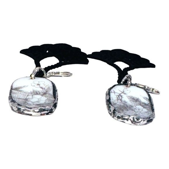 Broken China Filigree Earrings With Artisan Silverware
