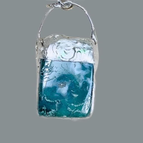 Natural Free Form Moss Agate Pendant & Brutalist Silver-Blend Metalwork Thorn Necklace