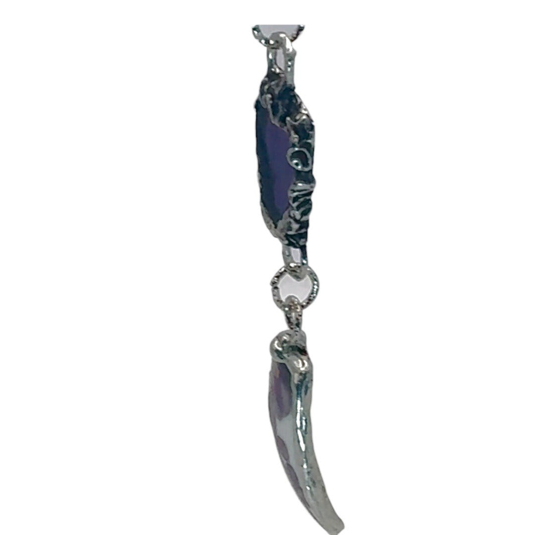 Broken China & Sea Glass Violets Pendant Caged with Silver-Blend