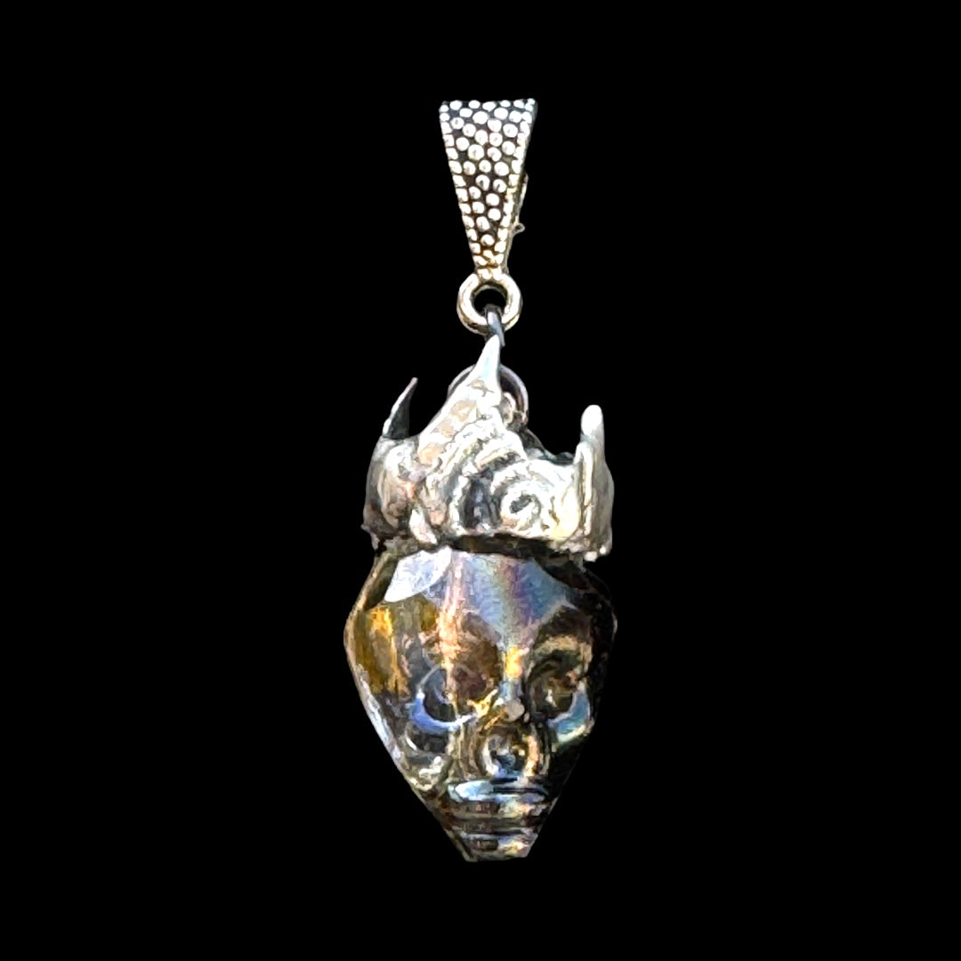 Crystal Skull Pendant w MCM Black Onyx & Intricate Silver Blend Metalwork