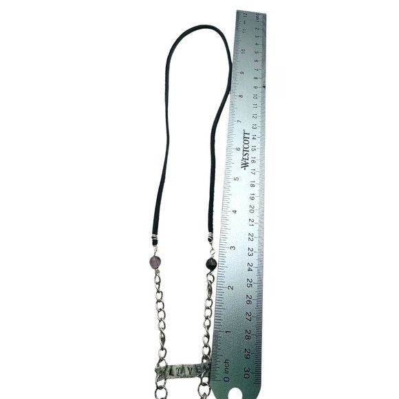 Broken China Heart Pendant W/ VNTG Garnet Tassel, Artisan Metalwork & Leather