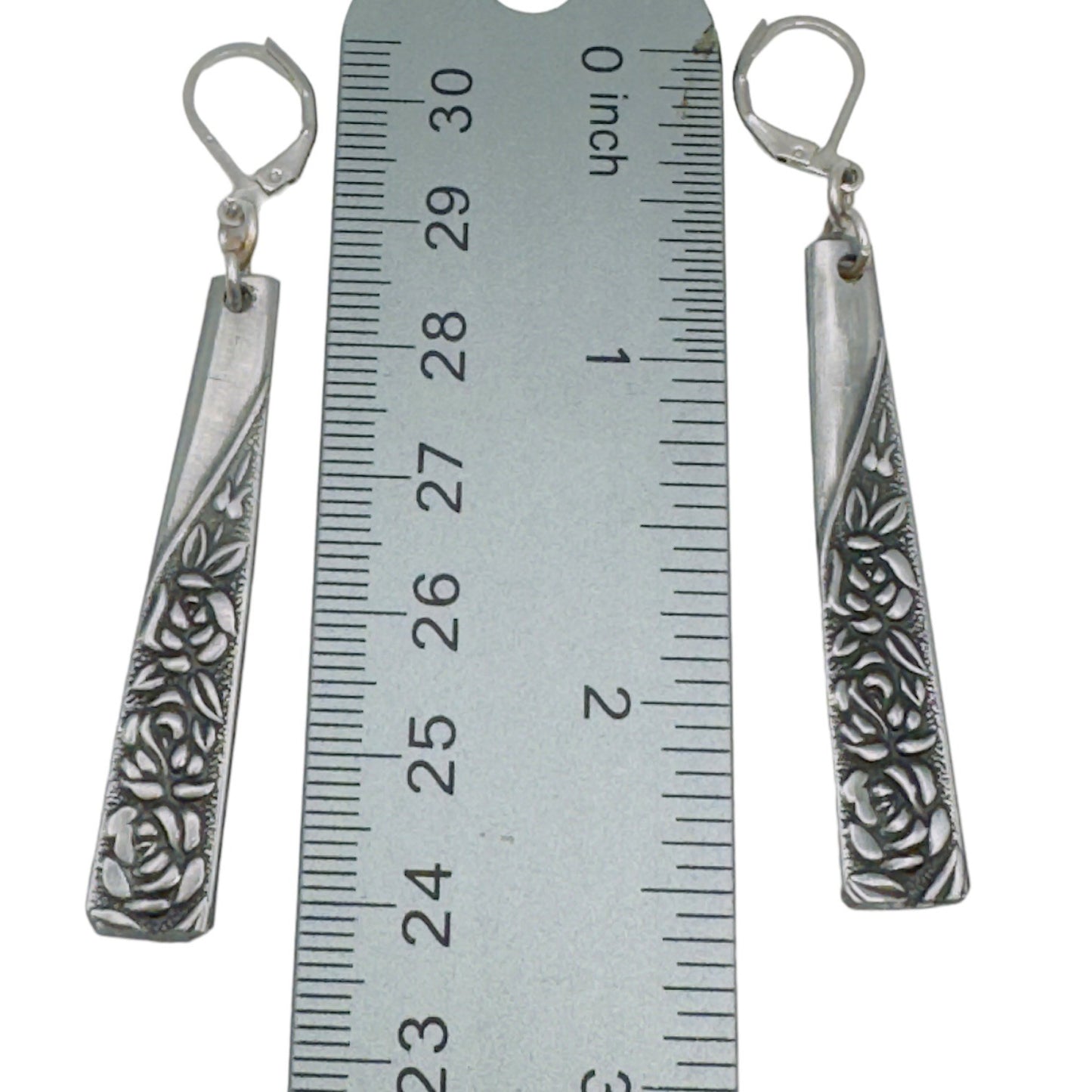 Stainless Steel Spoon Dangle Earrings Antique Roses