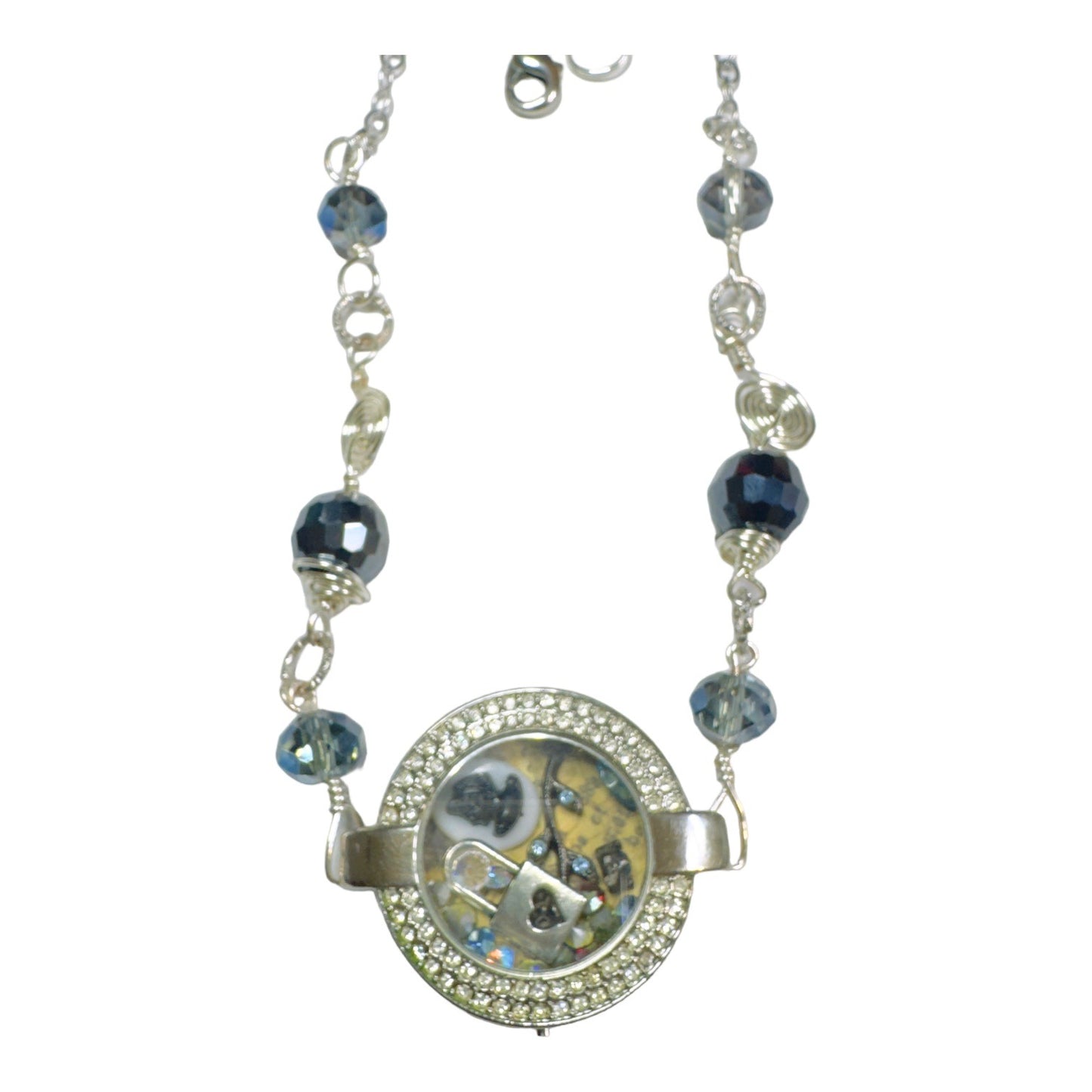 Floating Memory Pendant Reworked Watch Shell, Cameo & Swarovski Crystal Necklace