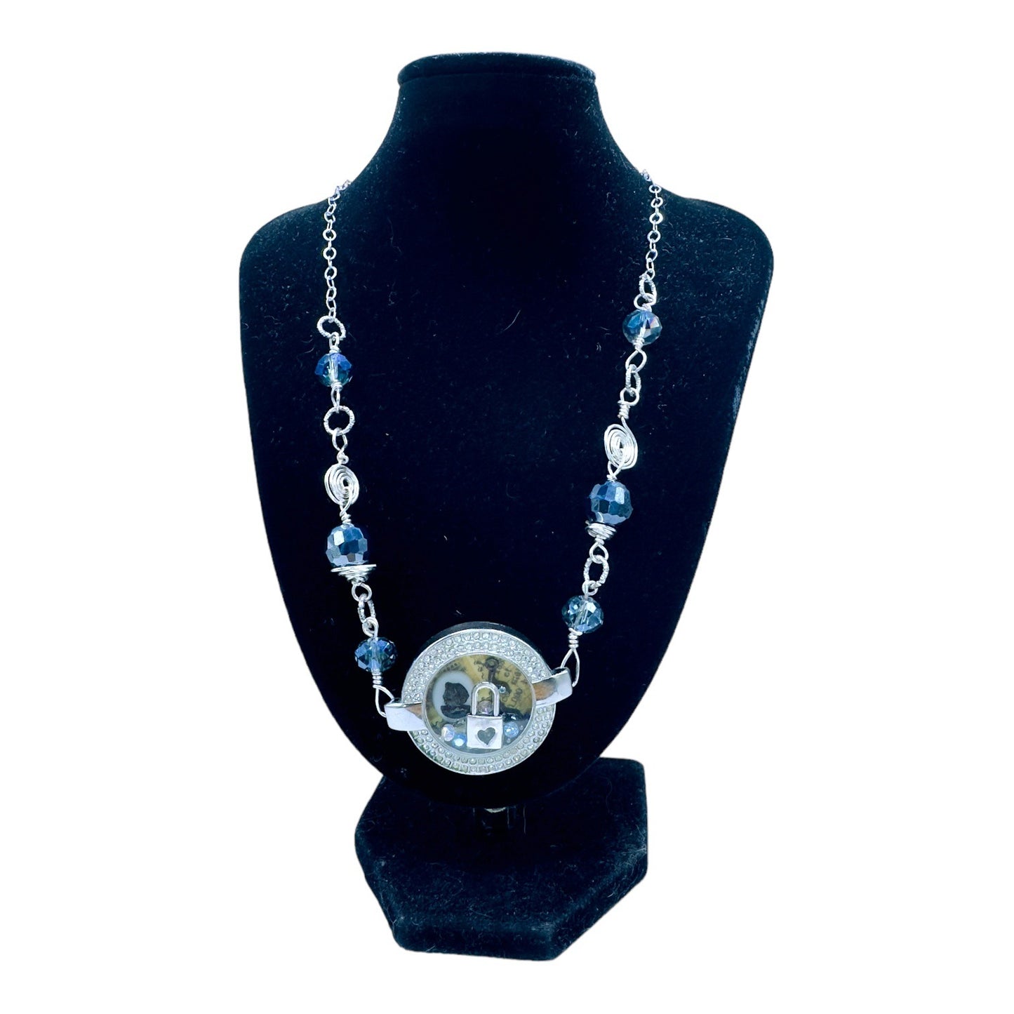 Floating Memory Pendant Reworked Watch Shell, Cameo & Swarovski Crystal Necklace