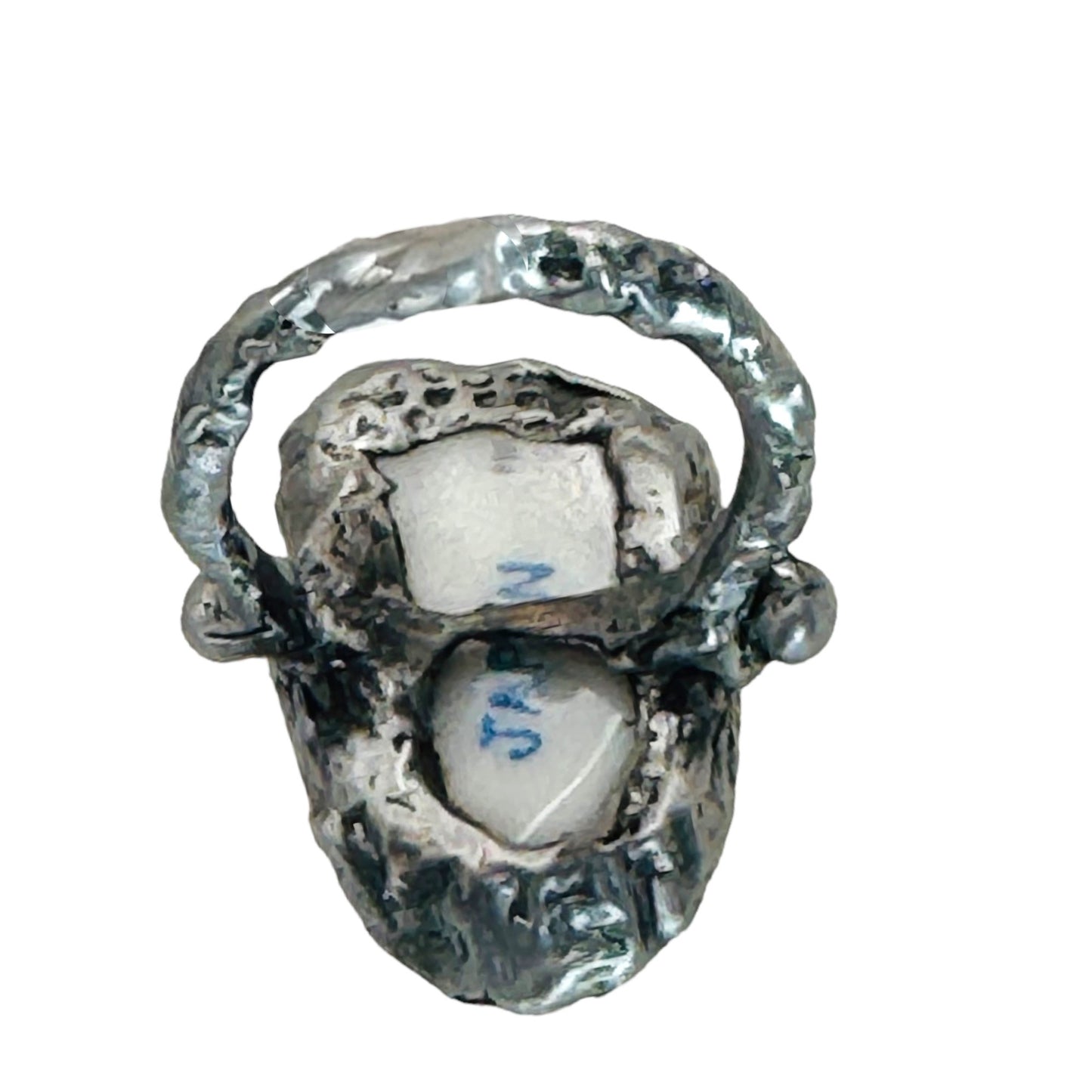 Antique Broken China Rose Ring Encased With Boho Silver Size 6.5