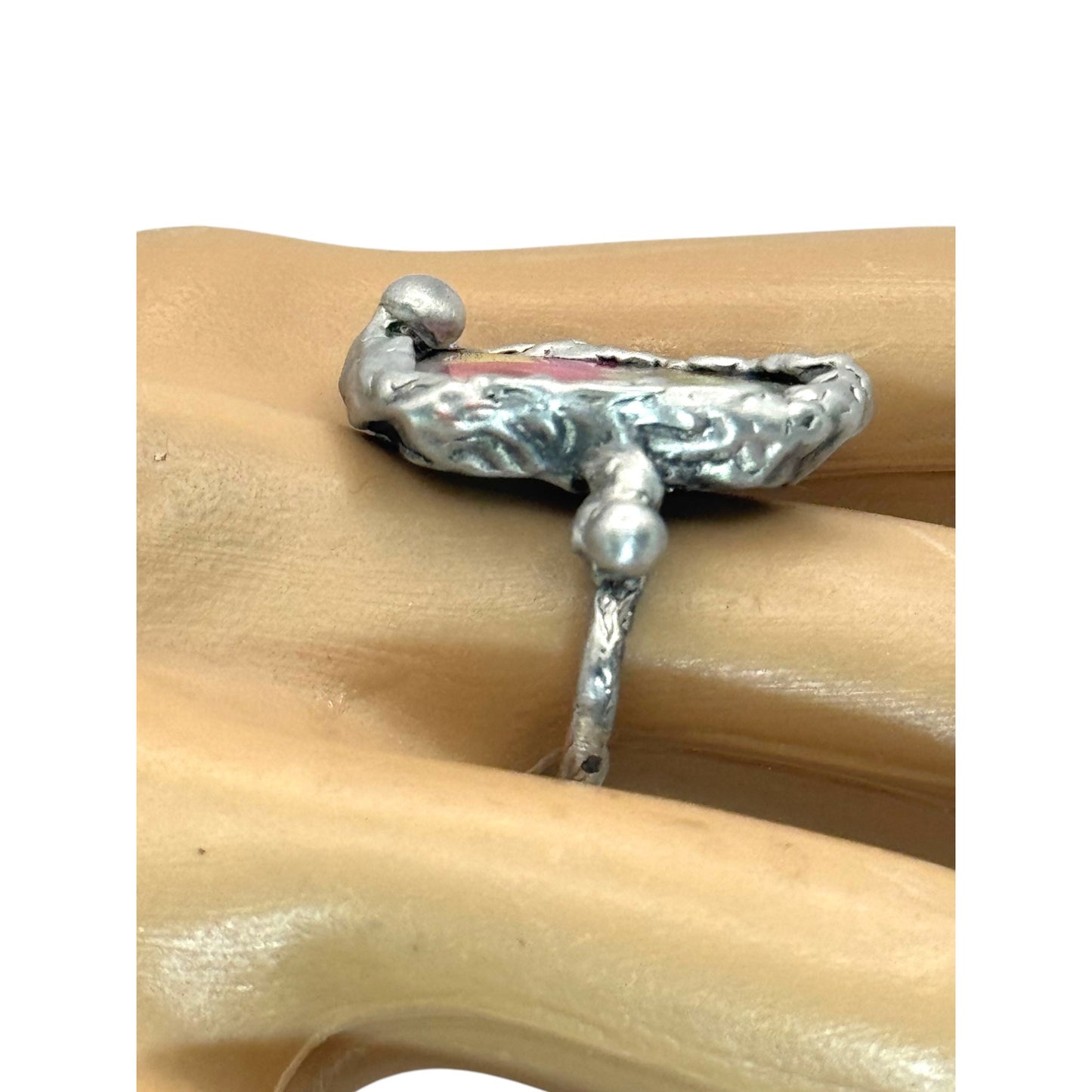 Antique Broken China Rose Ring Encased With Boho Silver Size 6.5