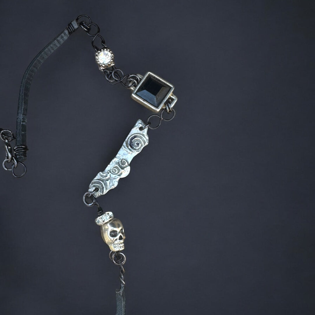Crystal Skull Pendant w MCM Black Onyx & Intricate Silver Blend Metalwork