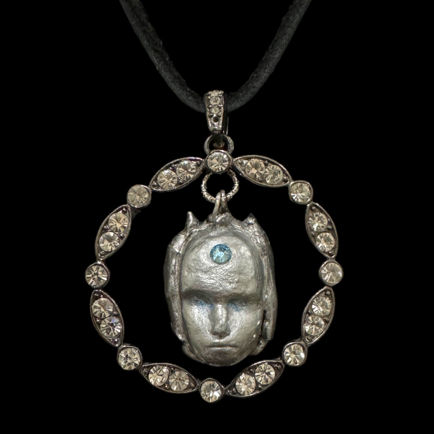 Clay & Metal Bones Evil Eye Amulet Pendant Artisan Mixed Media Necklace