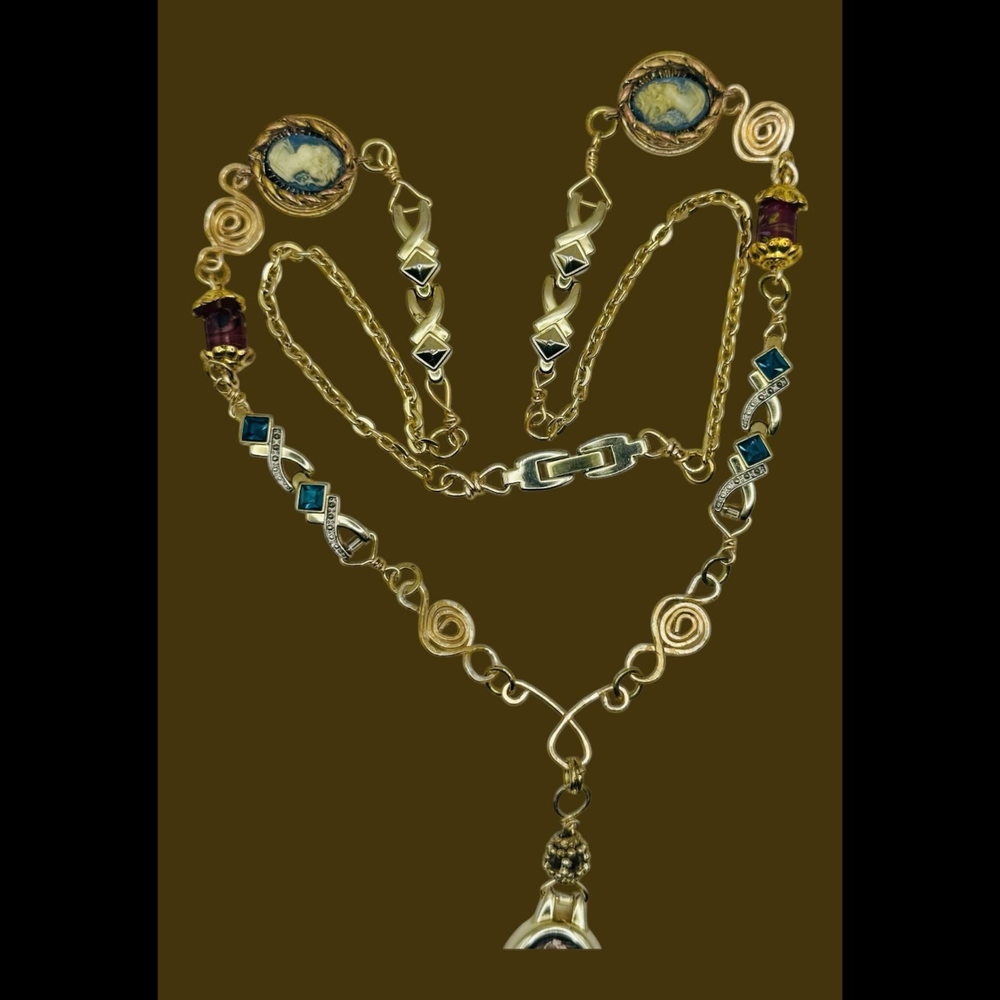 Repurposed VNTG Watch Opera Necklace with scene from the of Beggar’s Opera by Hogarth