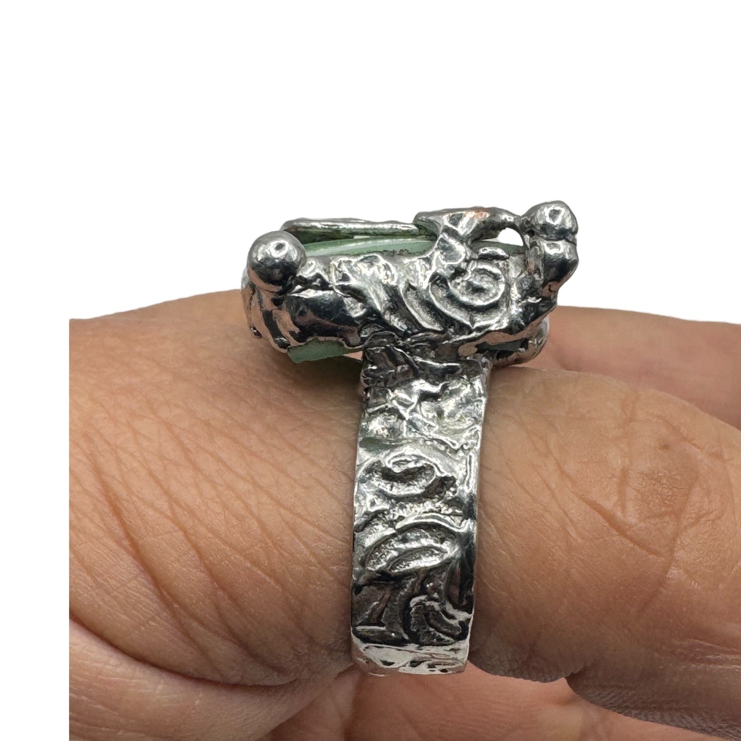 Uranium Glass Cocktail Statement Ring Glows W/ UV Light Size 8