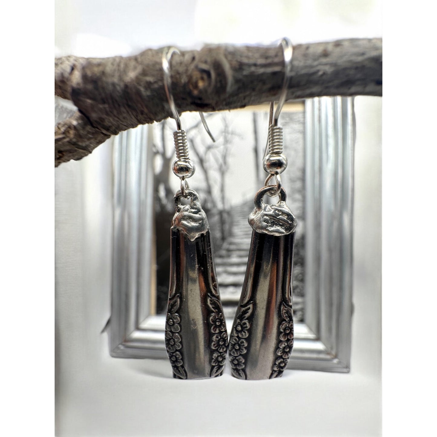 Handcrafted Spoon Earrings Wm A Rogers Deluxe Stainless Oneida 925 Silver Hooks
