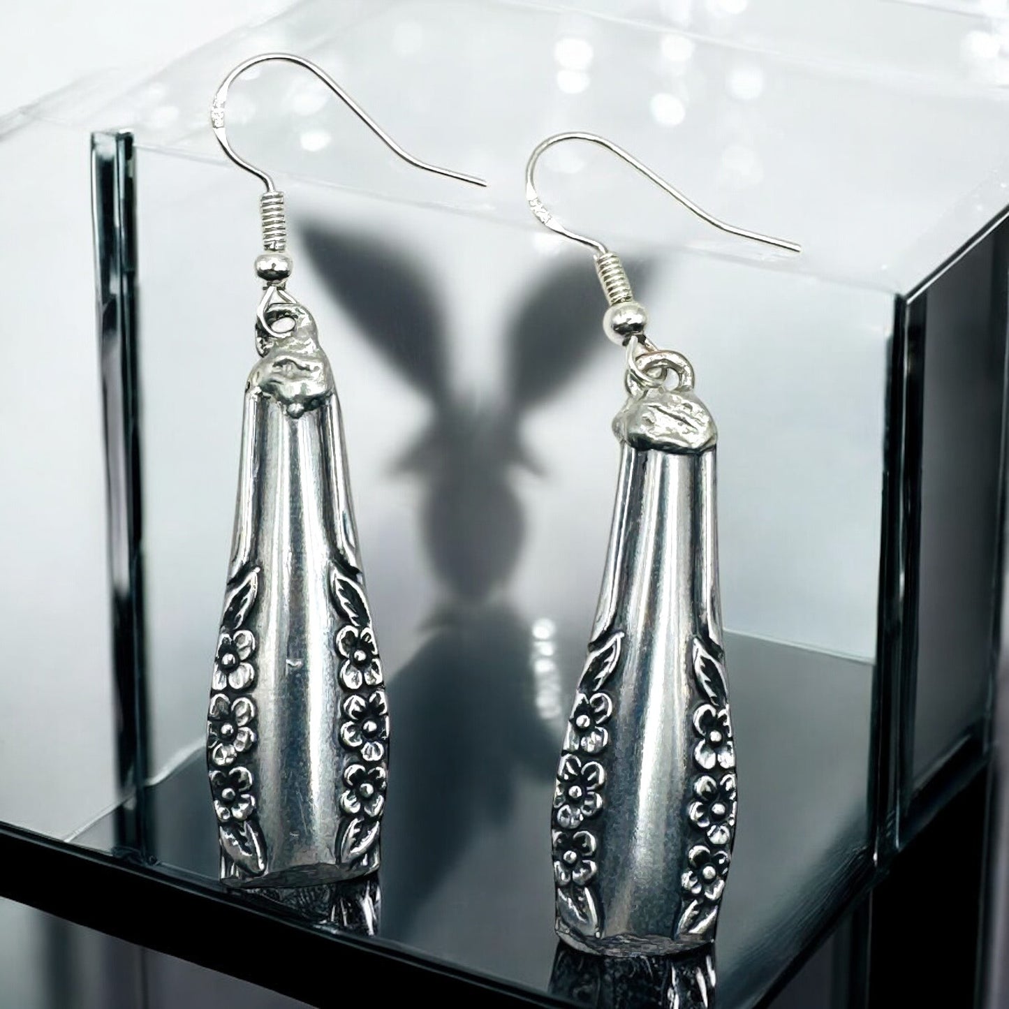 Handcrafted Spoon Earrings Wm A Rogers Deluxe Stainless Oneida 925 Silver Hooks