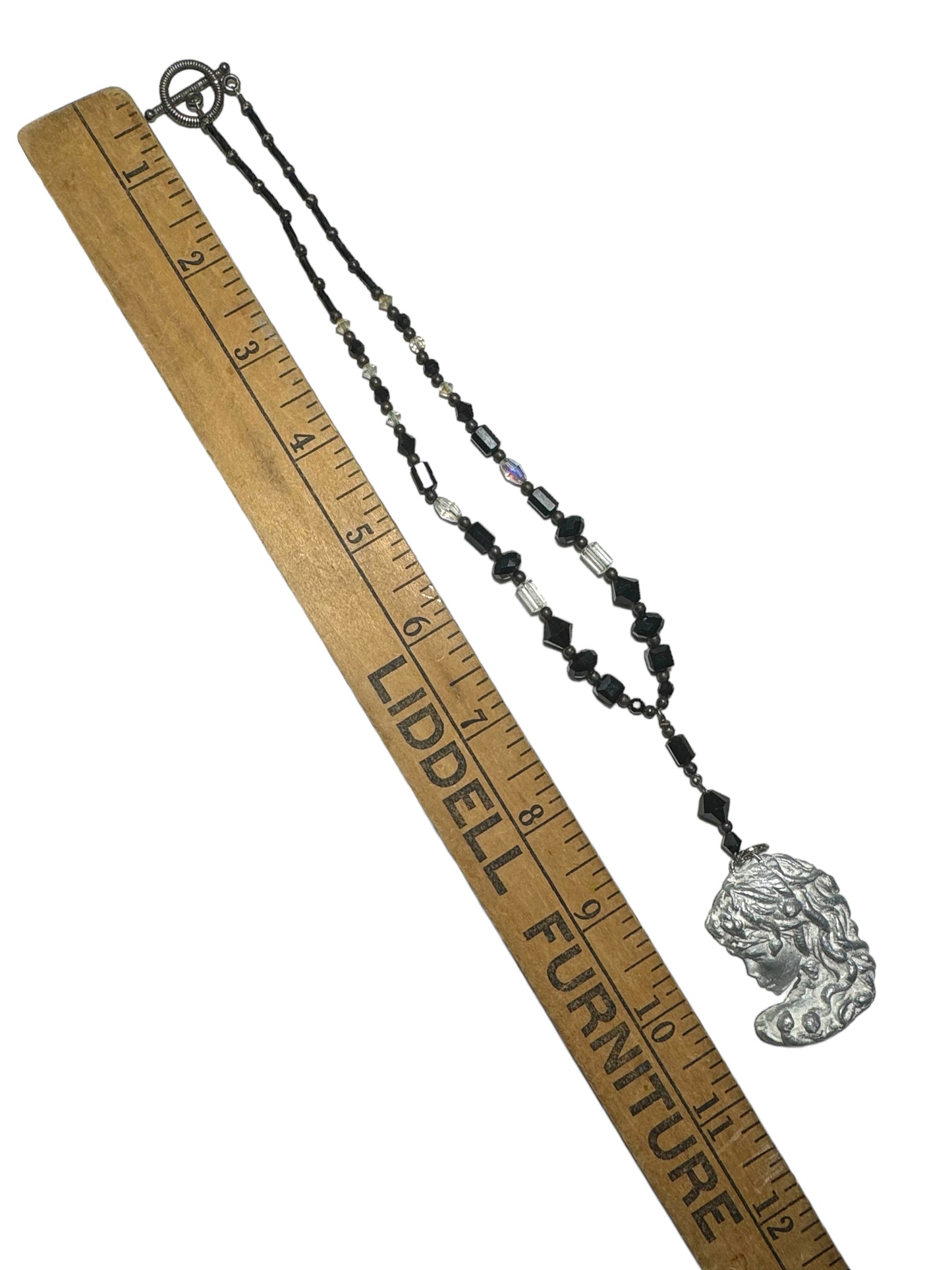 Art Nuveau Clay Lady Pendant with Artisan Crystal Beaded Necklace