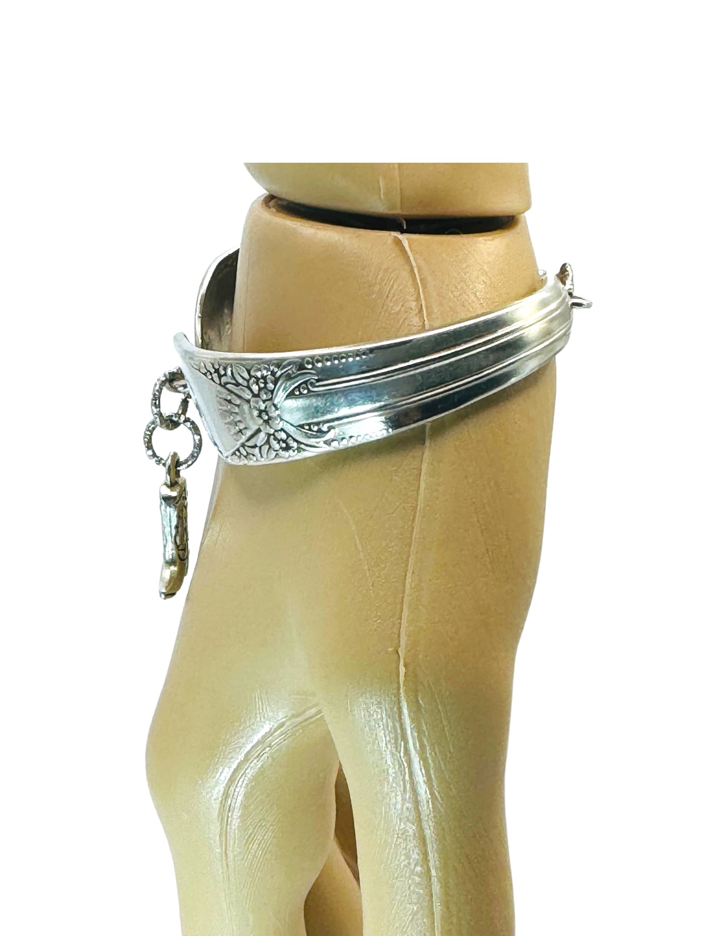 Hand Crafted Silverware Bracelet Floral Design Artisan Crafted Cuff with Cowboy Boot Charm