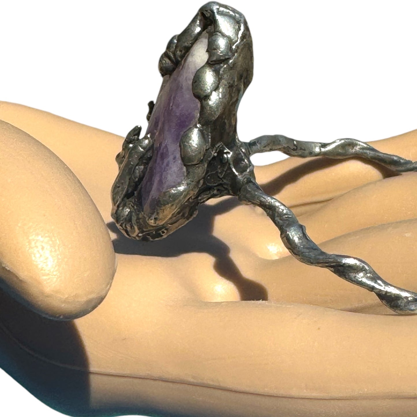 Amethyst Claw Cuff Bracelet Brutalist Silver Blend Metalwork