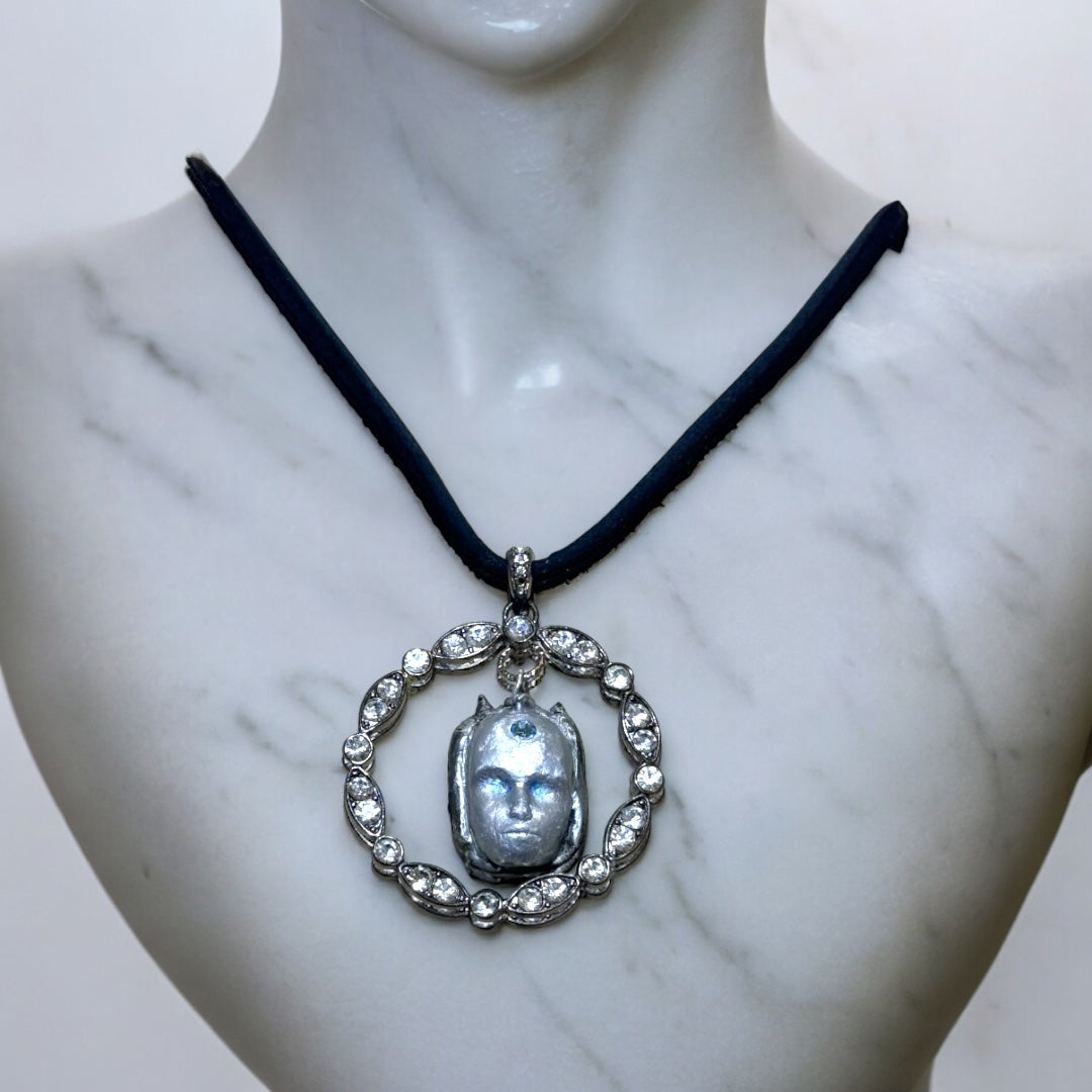 Clay & Metal Bones Evil Eye Amulet Pendant Artisan Mixed Media Necklace