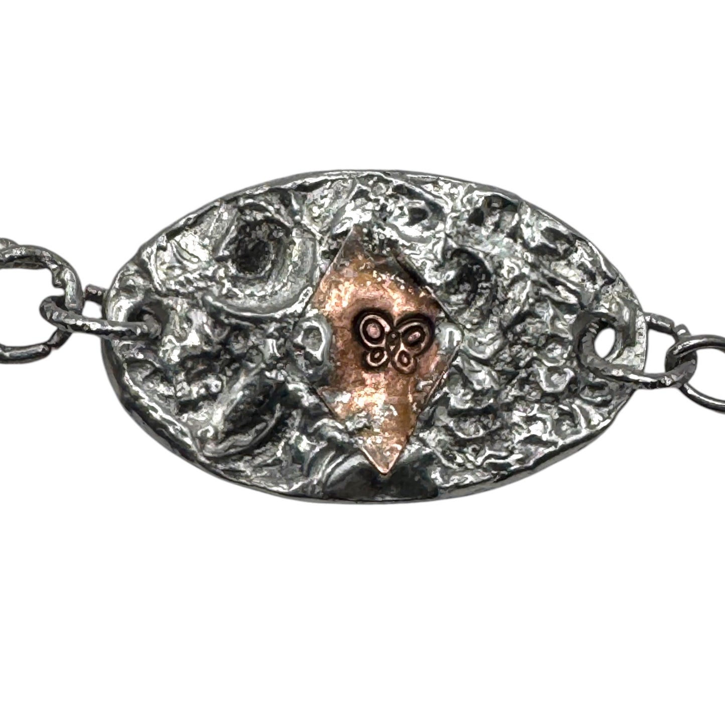 Amber Sea Glass & Mixed Metals Artisan Bracelet With Silver & Copper