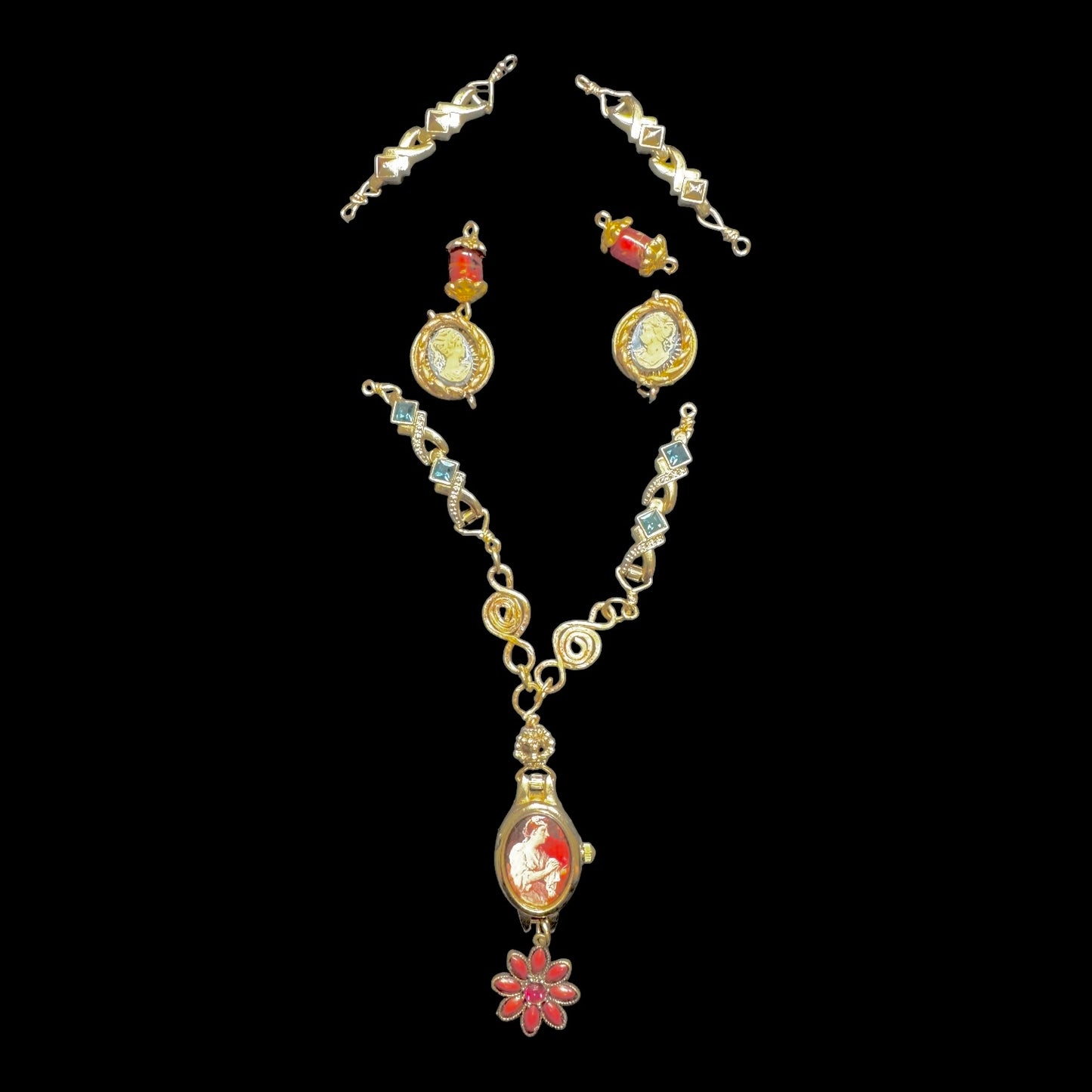 Repurposed VNTG Watch Opera Necklace with scene from the of Beggar’s Opera by Hogarth