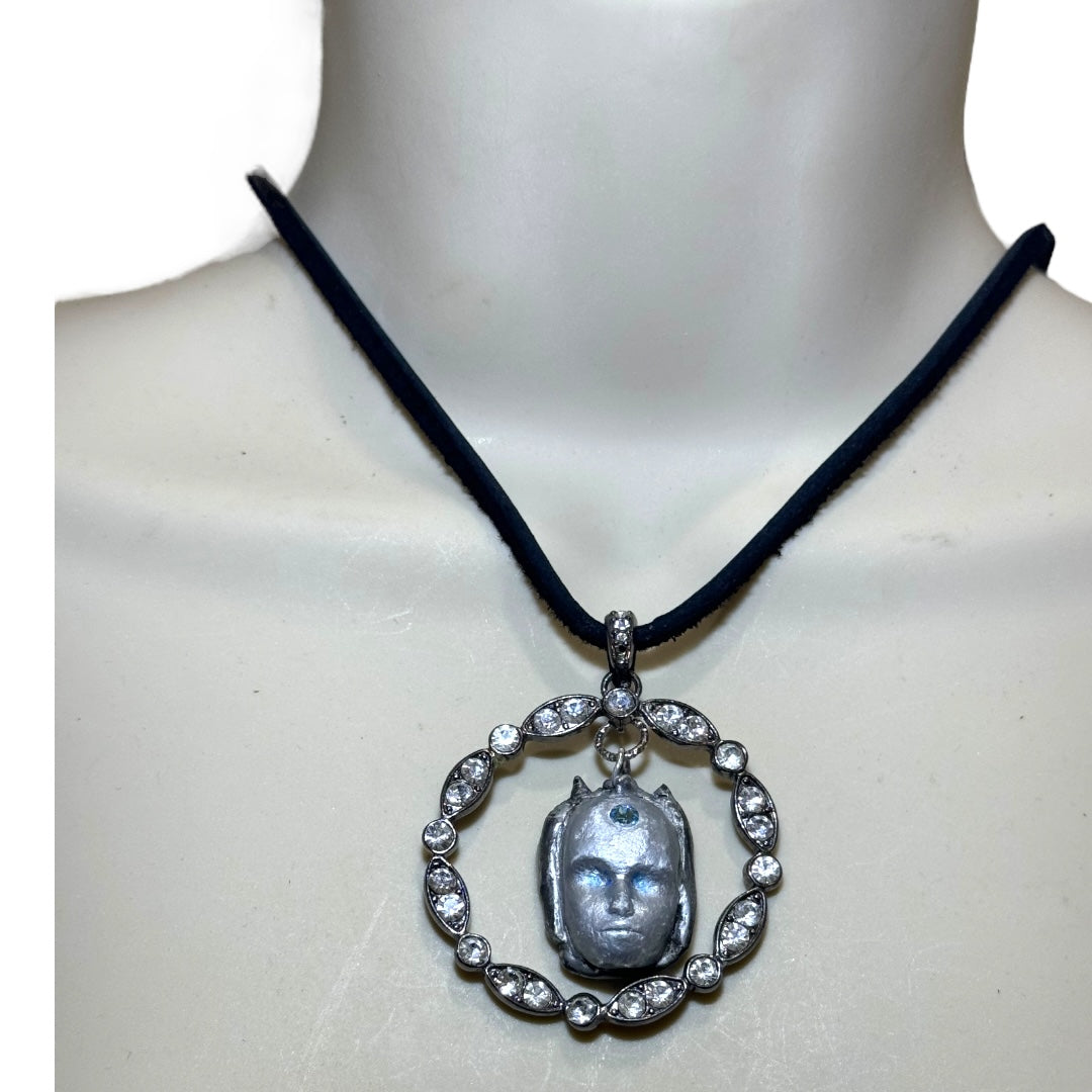 Clay & Metal Bones Evil Eye Amulet Pendant Artisan Mixed Media Necklace