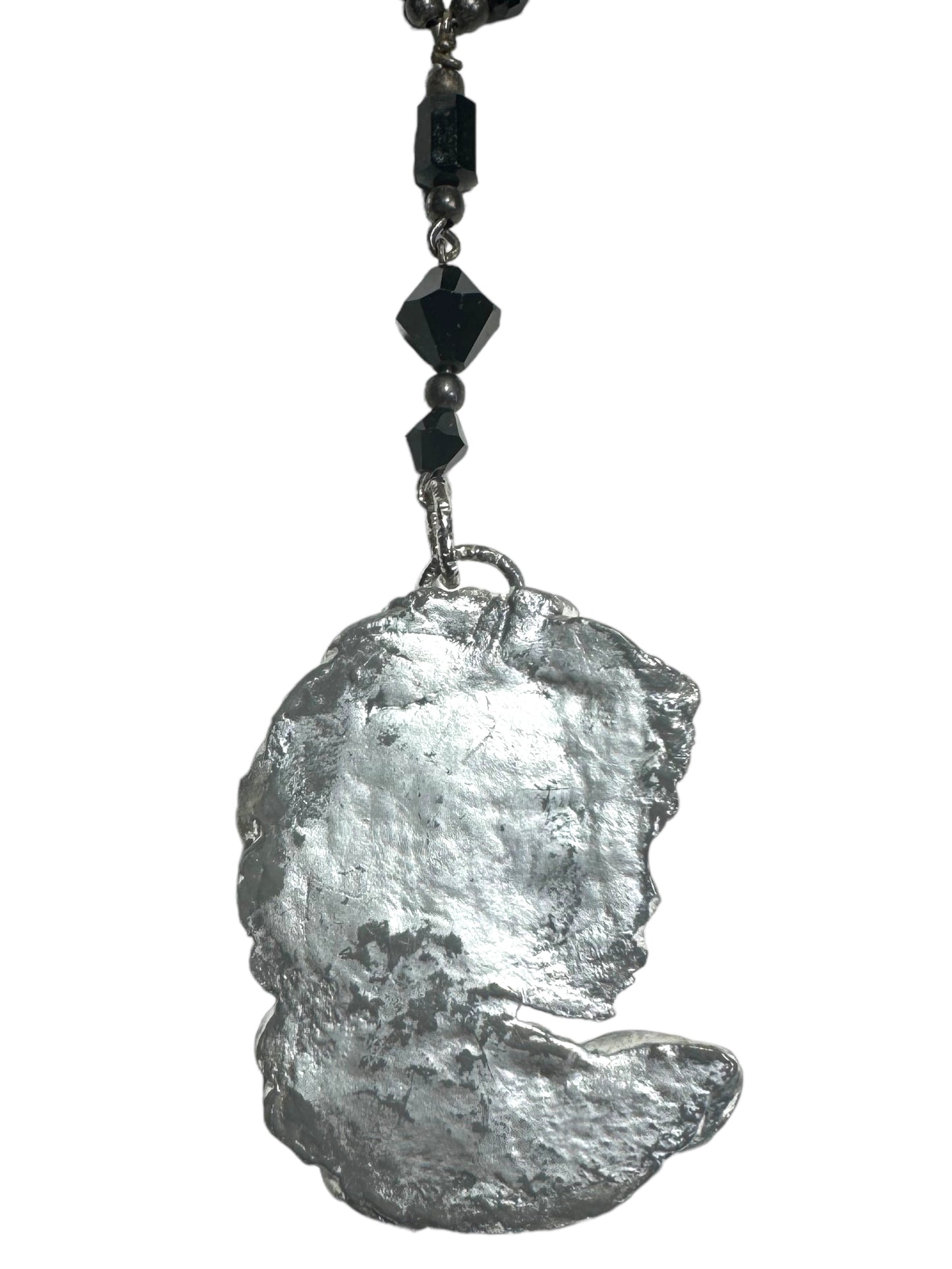Art Nuveau Clay Lady Pendant with Artisan Crystal Beaded Necklace