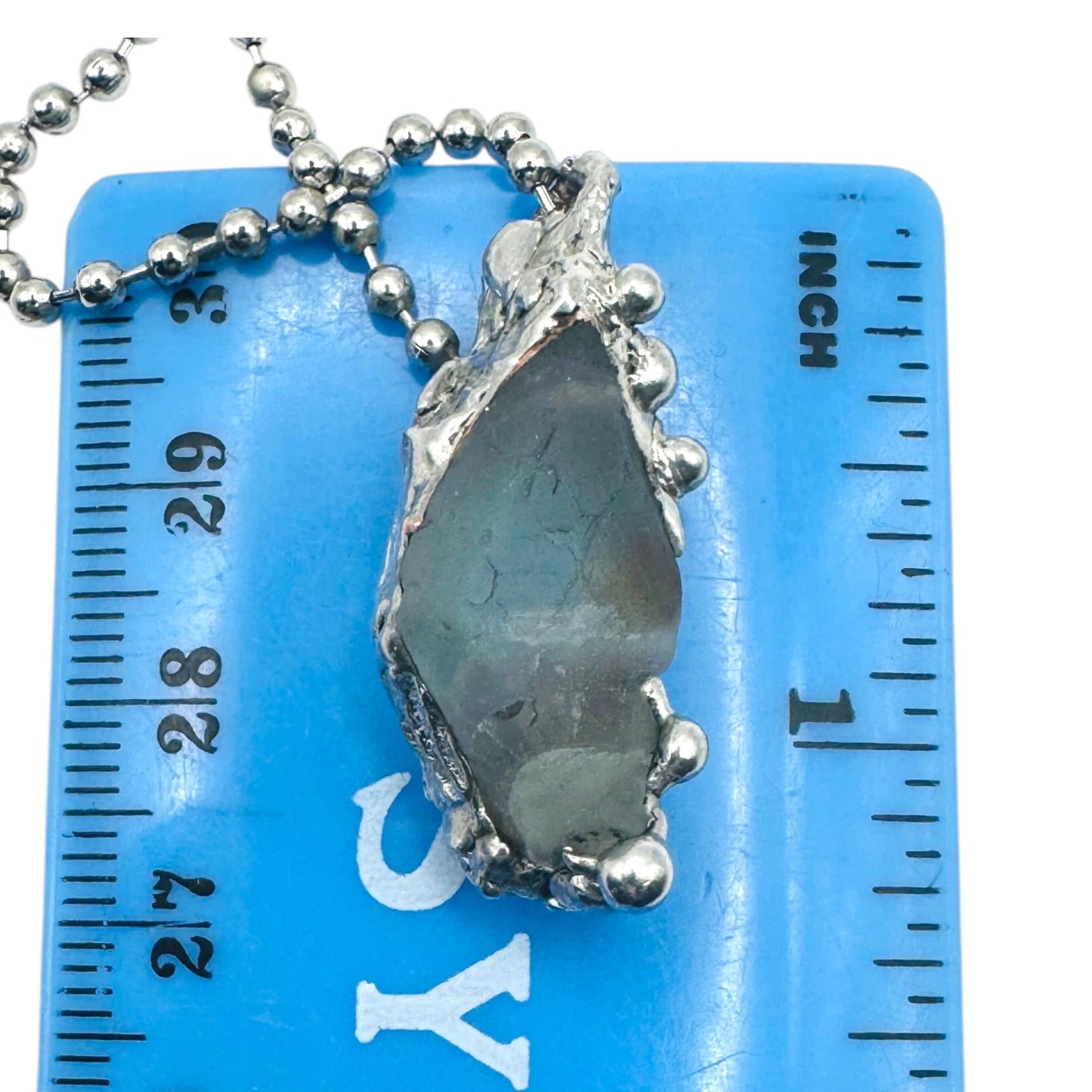Green Fluorite Pendant Necklace With Artisan Metalwork Halo Bezel On Ball Chain