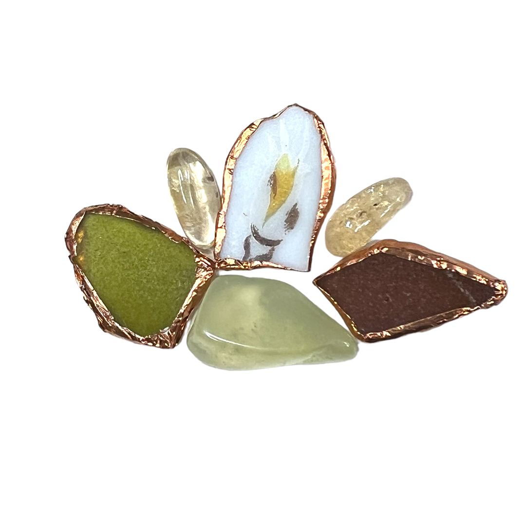 Citrine, Sea Glass & Broken China Pendant With Vintage Citrine Chip Necklace