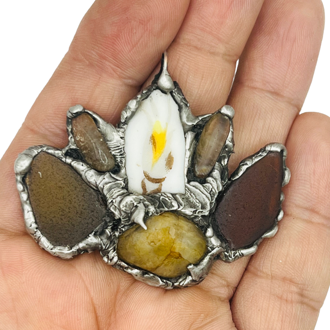 Citrine, Sea Glass & Broken China Pendant With Vintage Citrine Chip Necklace