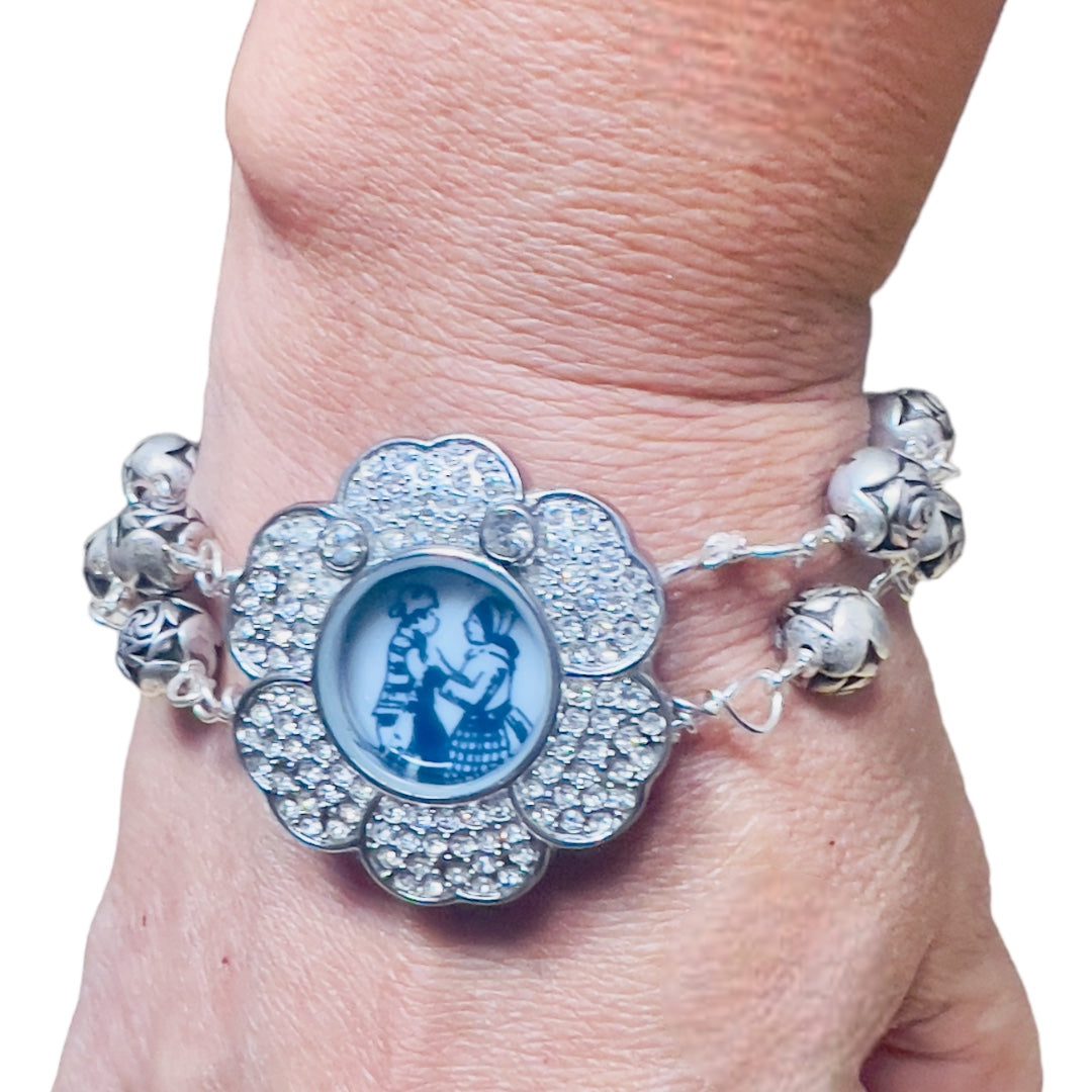 Upcycled Vintage Watch w/ Broken China Mother & Son Blue Willow Bracelet