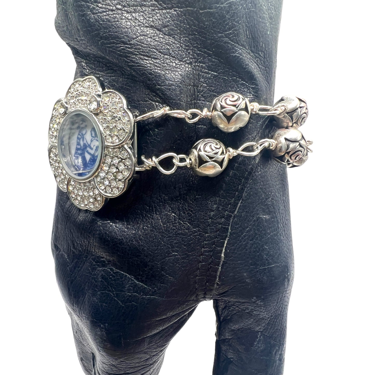 Upcycled Vintage Watch w/ Broken China Mother & Son Blue Willow Bracelet