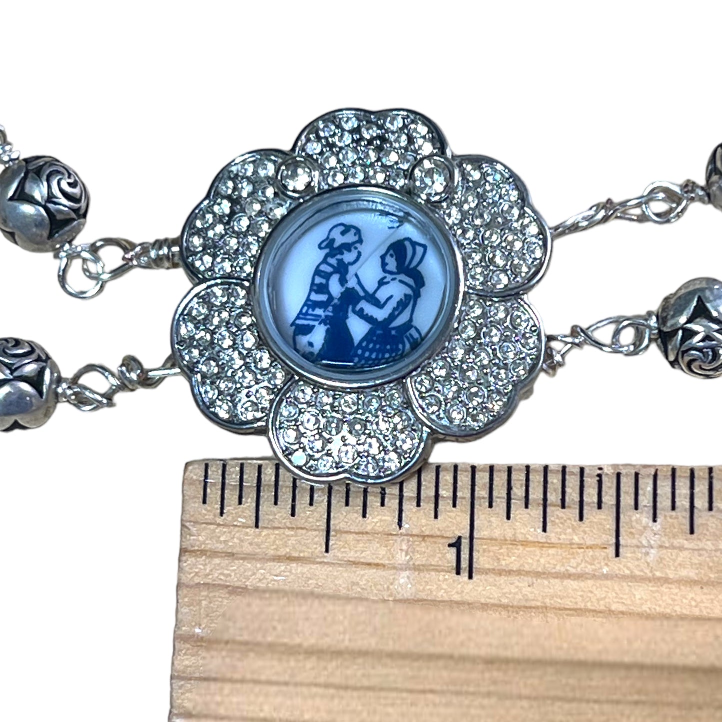 Upcycled Vintage Watch w/ Broken China Mother & Son Blue Willow Bracelet