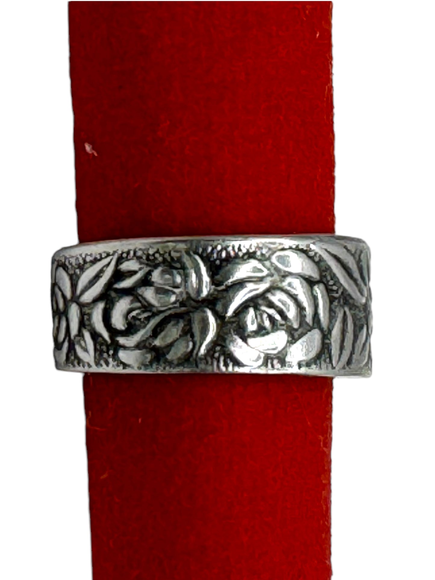 Stainless Steel Vintage Spoon Ring with Rose Pattern Size 7