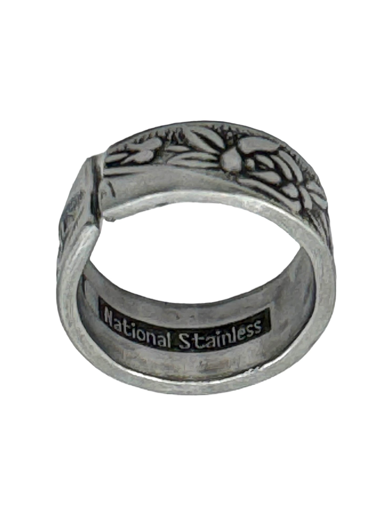 Stainless Steel Vintage Spoon Ring with Rose Pattern Size 7
