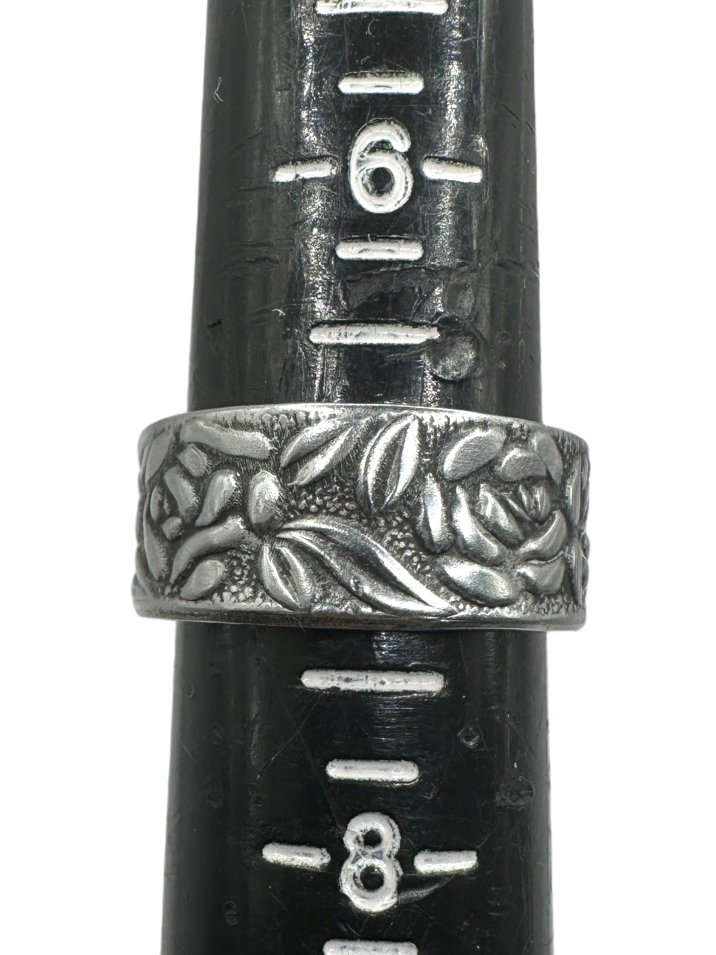 Stainless Steel Vintage Spoon Ring with Rose Pattern Size 7