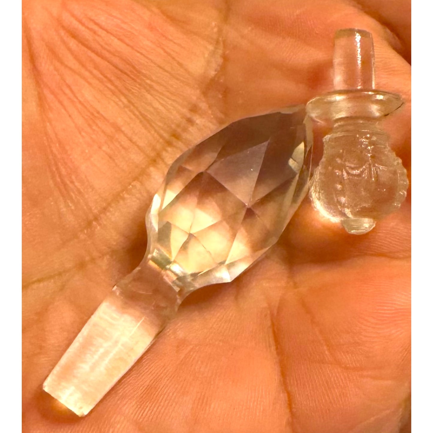 Vintage Crystal Perfume Bottle with Boho Metalwork & Leather Rope Necklace