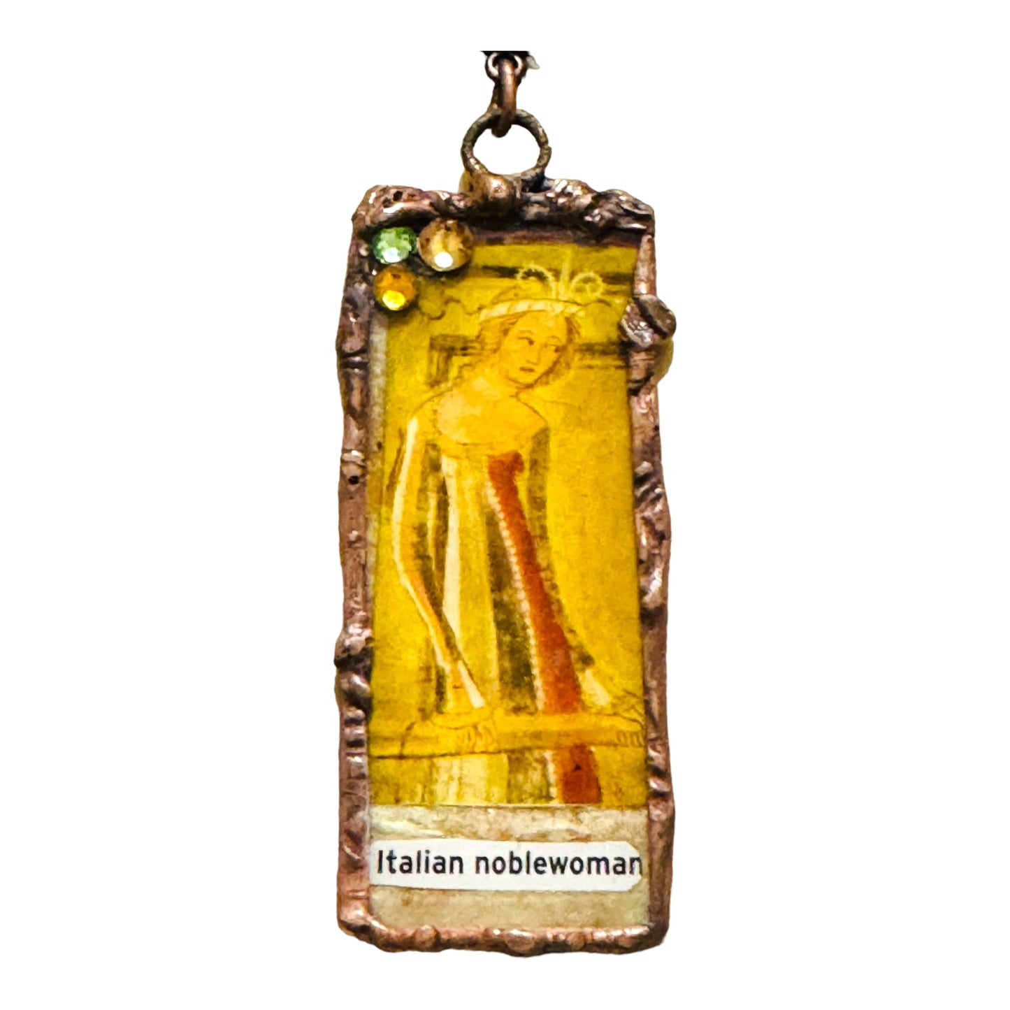 Tiny Art Canvas Italian Noblewoman Encased in Glass with Artisan Clay Cameos