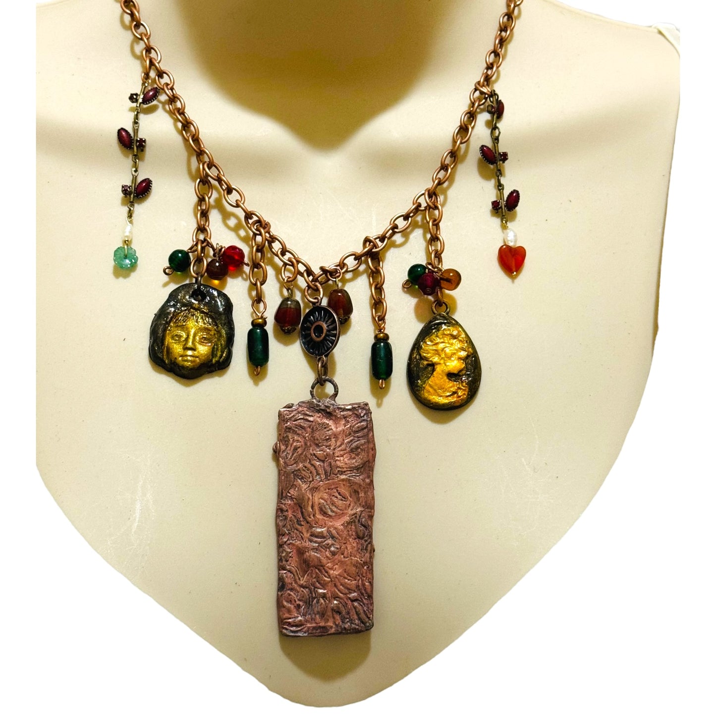 Tiny Art Canvas Italian Noblewoman Encased in Glass with Artisan Clay Cameos