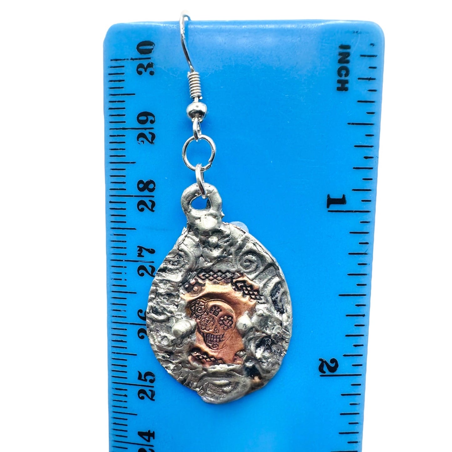 Mixed Metal Sugar Skull Earrings 925 Silver Hooks & Artisan Silver Blend