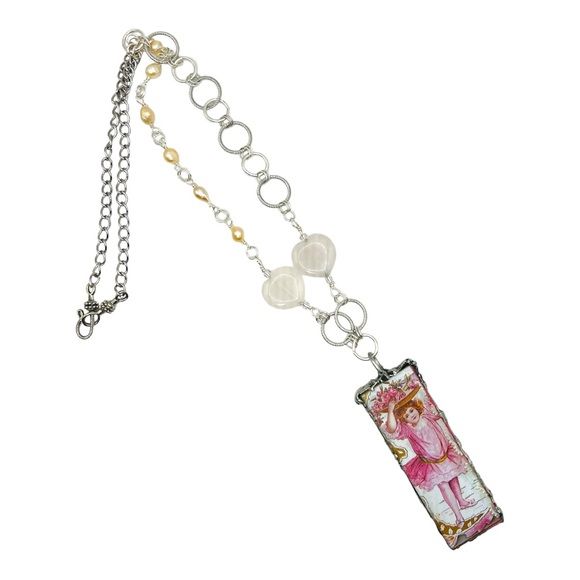 Mixed Media Reversible Pendant Pink Quartz & Freshwater Pearls Necklace