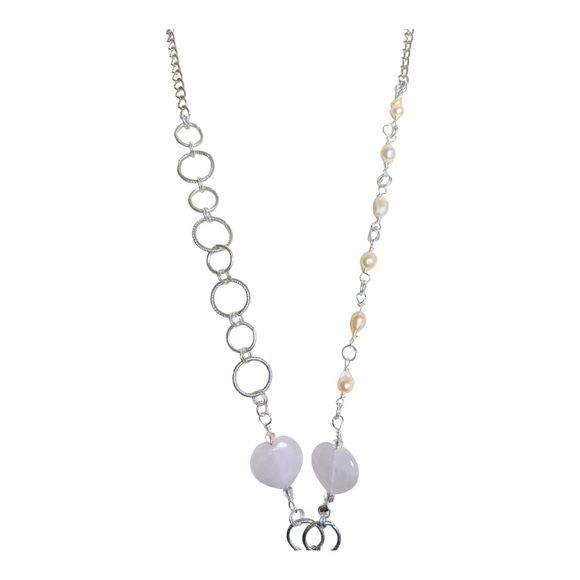 Mixed Media Reversible Pendant Pink Quartz & Freshwater Pearls Necklace
