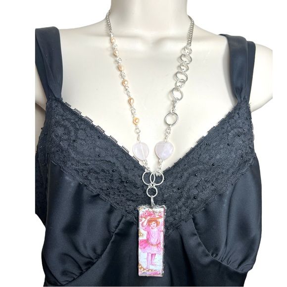 Mixed Media Reversible Pendant Pink Quartz & Freshwater Pearls Necklace