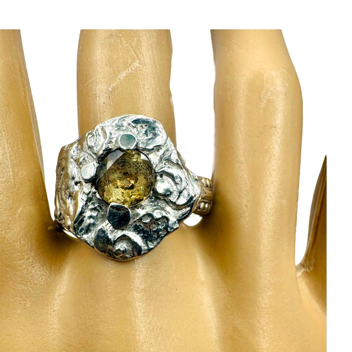 Repurposed Silver-Plated Spoon Ring With Intricate Boho Metalwork & 6MM Citrine