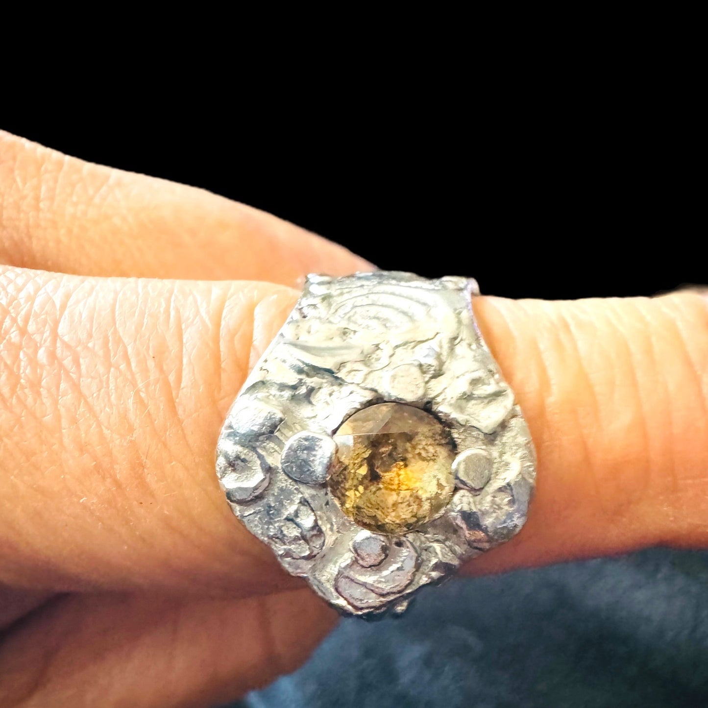 Repurposed Silver-Plated Spoon Ring With Intricate Boho Metalwork & 6MM Citrine