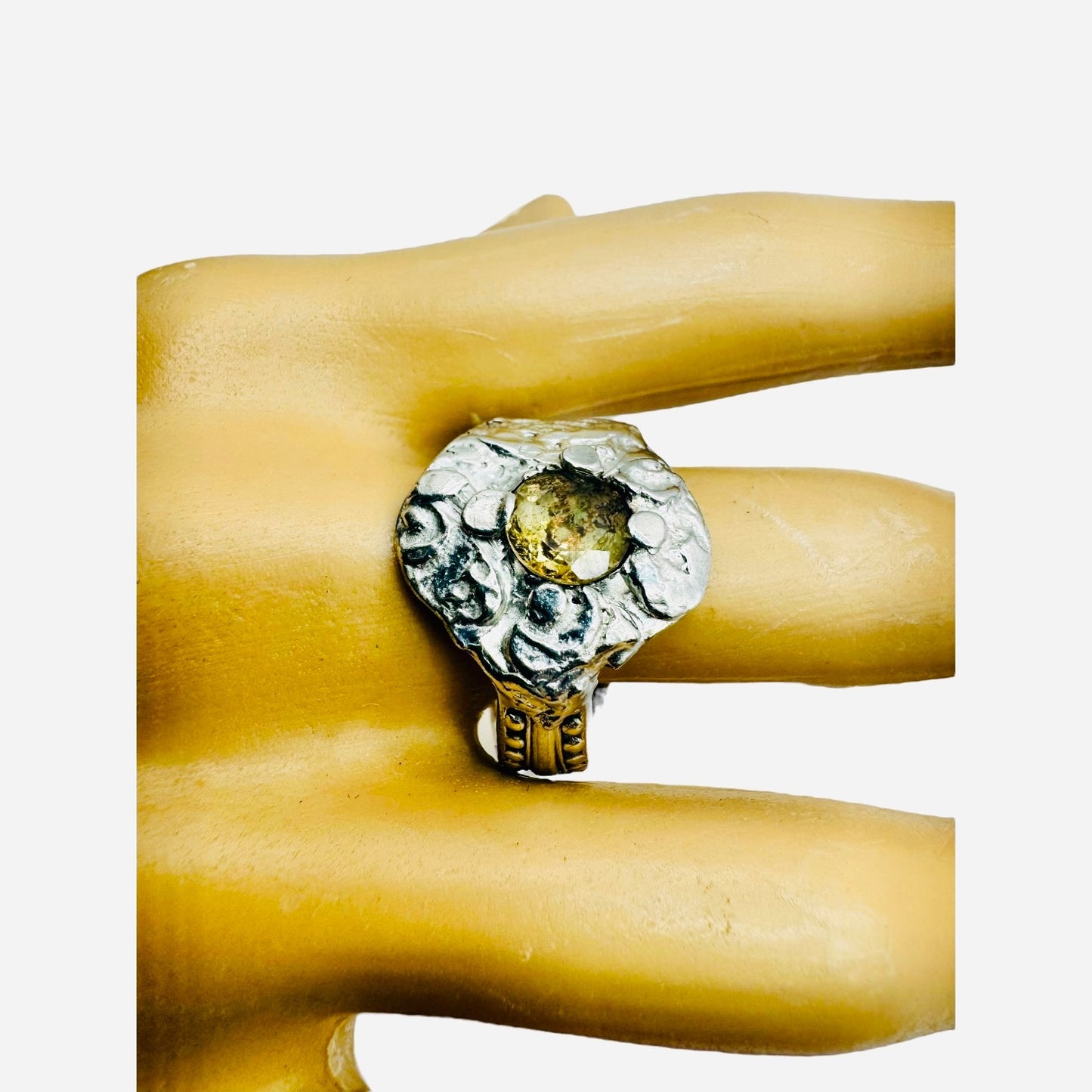 Repurposed Silver-Plated Spoon Ring With Intricate Boho Metalwork & 6MM Citrine